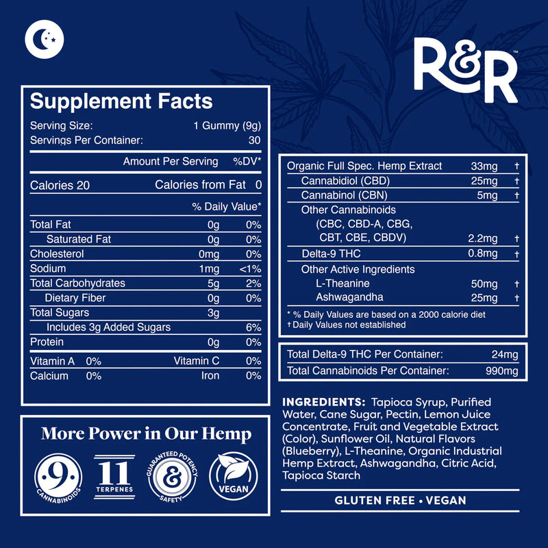 R&R Meds - FULL SPECTRUM CBD + CBN Sleep Gummies